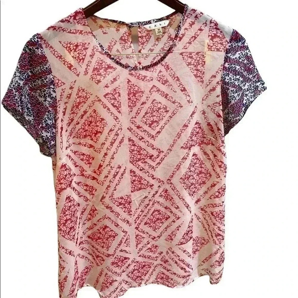 CAbi Sheer Red White Blue Blouse Size M - Picture 2 of 6